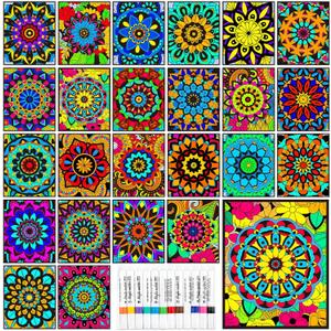 Zhanmai Pack of 48 Mandala Velvet Coloring Posters and Watercolor Pens Flower Fuzzy Velvet Coloring Posters for Adults Teenagers Large Poster for Classroom Festive Holiday Crafts Activity