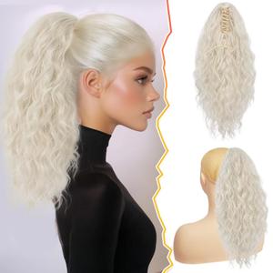 BARSDAR 18 Inch Claw Clip Ponytail Extension  Thick Soft Wavy Curly Clip in Ponytail Hairpieces for Women  Natural Looking Synthetic Claw Clip Hair Extensions  Platinum Blonde, Full Volume
