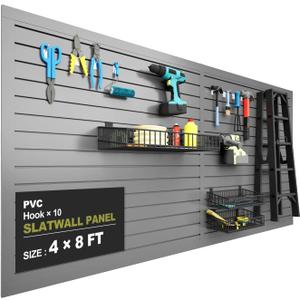 Slatwall Panel Garage Wall Organizer, Grey, 8'H x 4'W