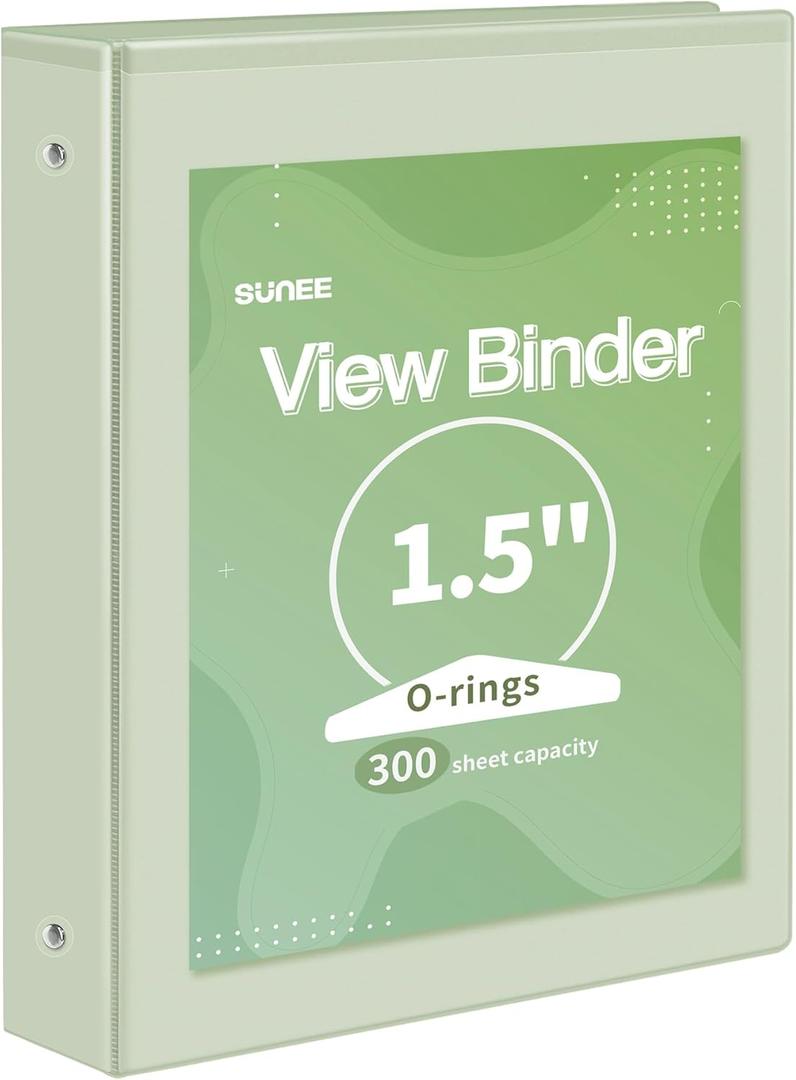SUNEE 3 Ring Binder 1.5 Inch 1 Pack, Clear View Binder Three Ring PVC-Free (Fit 8.5x11 Inches) for School or Office Supplies, Green SUNEE 3 Ring Binder 1.5 Inch 1 Pack, Clear View Binder Three Ring PVC-Free (Fit 8.5x11 Inches) for School or Office Supplies, Green