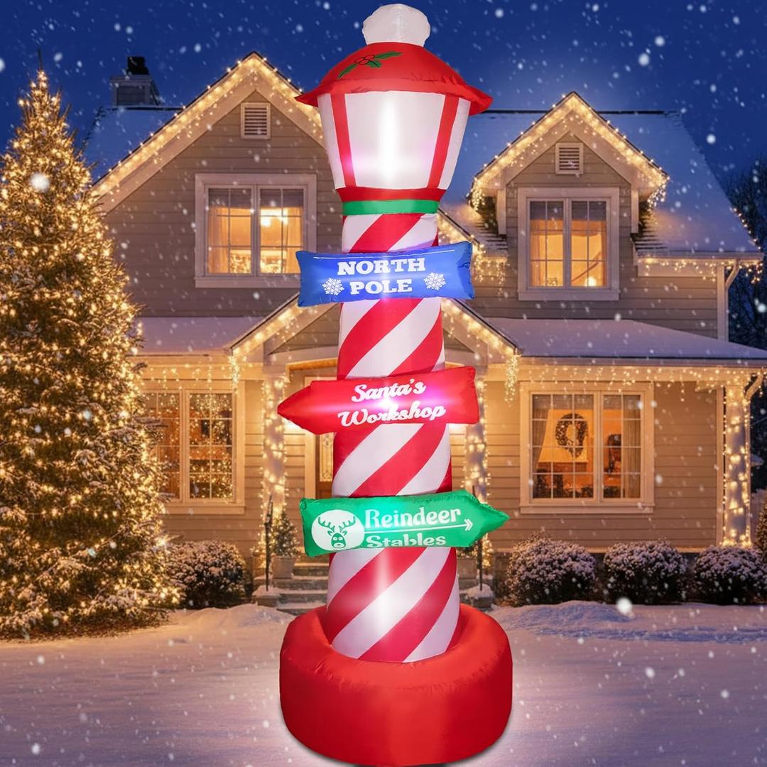 7ft Christmas Inflatable Outdoor Decoration,Christmas Inflatables Lighthouse with North Pole Road Sign,Christmas Blow Up Yard Decorations with Built-in LED Lights for Xmas Party Garden Yard Lawn Decor