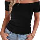 Womens Off The Shoulder Tops Short Sleeve Summer Casual T-Shirts Clothes, Black, XL