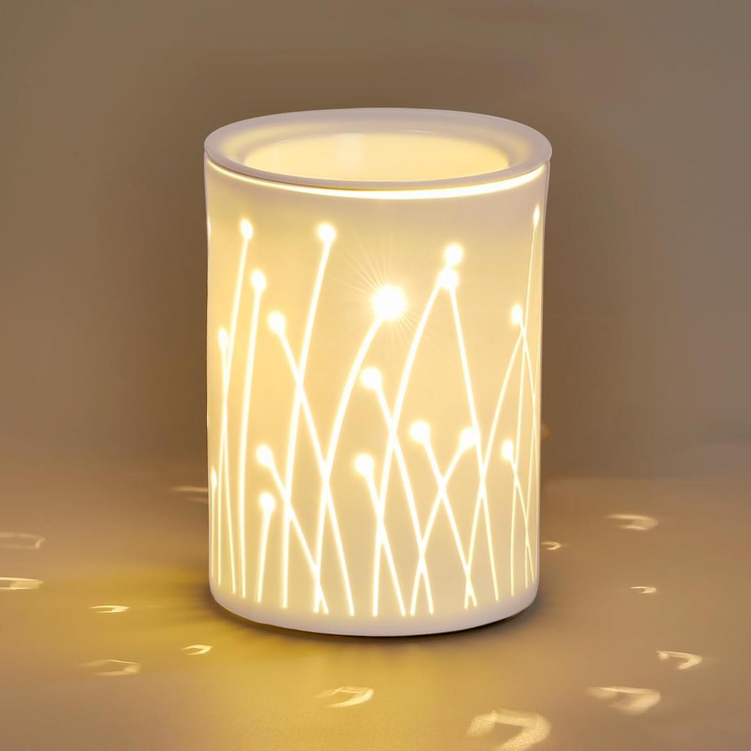 Ceramic Essential Oil Burner Aromatherapy, 3-in-1 Candle Wax Melt Warmer, Fragrance Melter White for Home Office Bedroom Aromatherapy Gift Decor, Flygrass