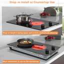Karinear 110V Electric Cooktop 2 Burners Electric Stove 12 Inch Knob Control Countertop & Built-in Ceramic Cooktop, 9 Heating Level, Hot Warning, Over-Temperature Protection(Black Knob)