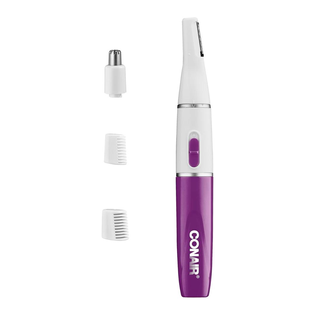 Conair All-in-1 Facial Hair Trimmer for Women, Perfect for Face, Ear/Nose and Eyebrows, Battery-Powered (White)