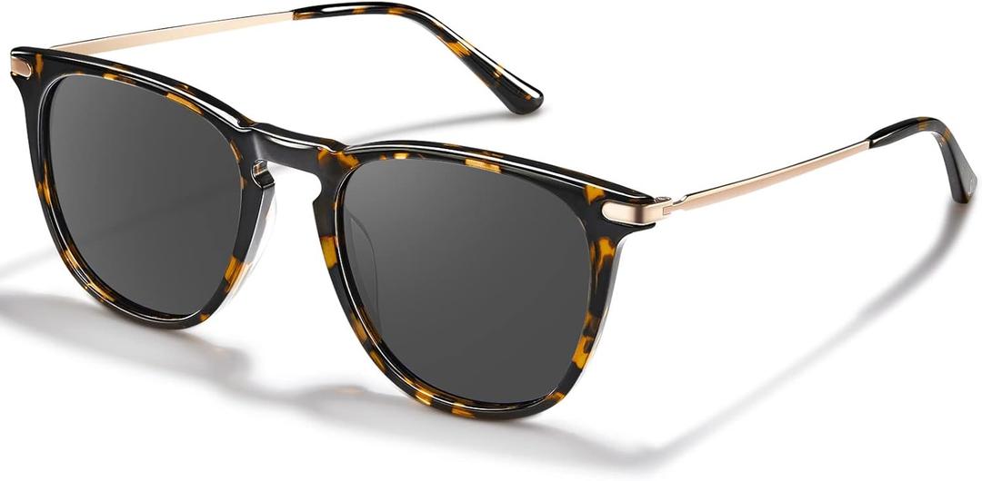 CARFIA Retro Lightweight Polarized Sunglasses for Women UV Protection, Square Ladies Sunnies Outdoor Driving Eyewears CA32R (1. Tortoise Frame Grey Lens)
