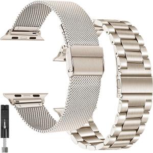2 Pack for Apple Watch SE 3,2nd Gen Bands for Women Men,Starlight Metal Strap for Apple Watch Series 11,10 42mm,Mesh Stainless Steel Replacement for iWatch 9,8,7,6,5,4,3,2,1,SE,2nd,38mm,40mm,41mm