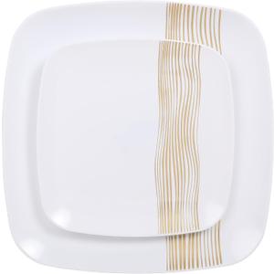 R-kay Gold Plastic Plates - 40 Pack - 20 Square 10.25'' & 20 Round 7.5'' Disposable Plates - Heavy Duty Plastic Plates for Party & Wedding