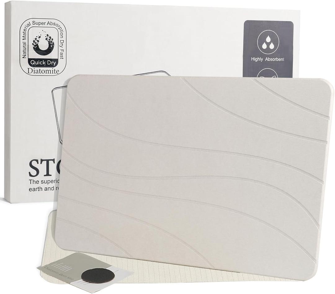 Stone Bath Mat, Quick Drying Bath Mat for Bathroom, Diatomaceous Earth Mat, Quick Dry Shower Mat, Fast Absorbent, Elegant Design, Easy to Clean - White 23.615.35