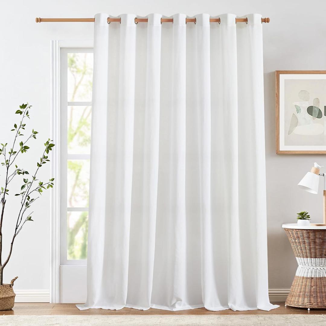 jinchan White Linen Curtain 100 Inch Extra Wide for Patio Sliding Glass Door Room Divider Farmhouse Grommet Top Light Filtering Window Drape for Bedroom Floor to Ceiling Window 100Wx108L 1 Panel