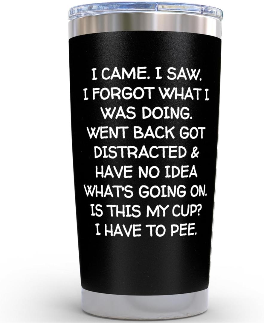 KLUBI Birthday Gifts for Women Men - I Came I Saw I Forgot Tumbler 20oz Black Gag Gifts Funny Adult Grandpa for Him Drinking Cups for Elderly Senior Citizen Tumbler I Came I Saw I Forgot Coffee Mug (Black (20 Ounce))