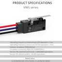 Hinge Straight Lever Waterproof Momentary Push Button Micro Limit Switch with Line 1NO 1NC SPDT Snap Action Mini Switches 3 Pins 1 Pc for Arduino, Appliance and Electronic Equipment