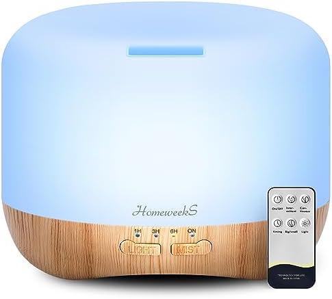 Aromatherapy Essential Oil Diffuser for Room: Colorful Aroma Air Humidifier with Adjustable Cool Mist Mode, Waterless Auto Off Ultrasonic Diffusers for Large Small Room Home Office 500ML