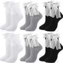 Women Lace Bow Ankle Socks Soft Cotton Ruffle Cute Princess Ankle Dress Lace Sock for Women Girls (White)