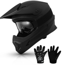 TCMT Dot Youth & Kids Motocross Offroad Street Helmet Full Face Motorcycle Youth ATV Helmet Dirt Bike Motocross ATV Helmet+Gloves+Goggles (Mystery Black, XL)