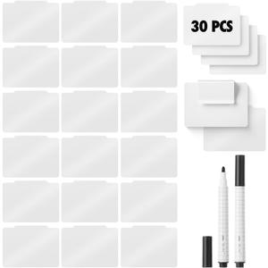 Mr. Pen- Basket Labels Clip On Set, 30 pcs Clip On Labels for Storage Bins with 2 Black Markers, Basket Tags, Easy to Clean (White)