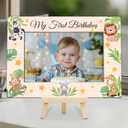 My 1st Birthday Picture Frames, Jungle Animal Wooden 4x6 Photo Frame with Easel, Baby First Year Birthday Gifts for Home Office Tabletop Display Decorations - G04