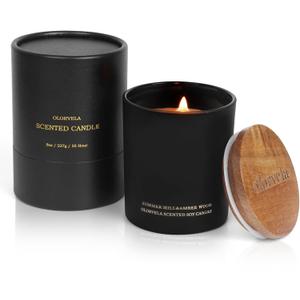 2 x Scented Candles for Men, 8oz Candle for Home Scented, 50-Hour Burn Time Long-Lasting Aroma, Aromatherapy Gifts for Men (Summer Hill & Amber Wood, Wood Wicked)