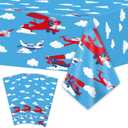 Wiooffen 3pcs Airplane Party Tablecloth Supplies Plane Plastic Table Cloth Helicopter Blue Sky Theme Table Cover Favors Disposable Tablecloths Birthday Decorations for Kids, 54 x 108