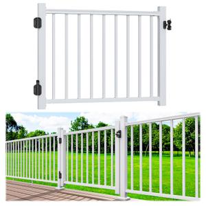 Egadis 4 ft. W Aluminum Deck Gate Kit for 36". H Railing, Cuttable White Textured AAMA2604 Powder-Coat Finish Outdoor Gate Kit with Latch and Auto-Closing Hinge for Deck, Patio, Garden, Yard, Porch
