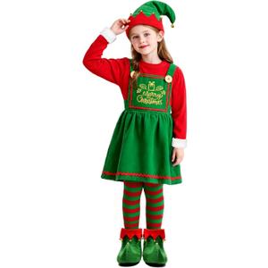 Kids Holiday Elf Costumes Deluxe Grils Christmas Elf Dress Set Christmas Party Dress Outfit (9-11 Years, Green)