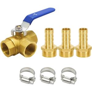 3 Way (T-Port) Brass 1/2" Hose Barb Forged Ball Valve 1/2" GFemale Thread with Lever Handle