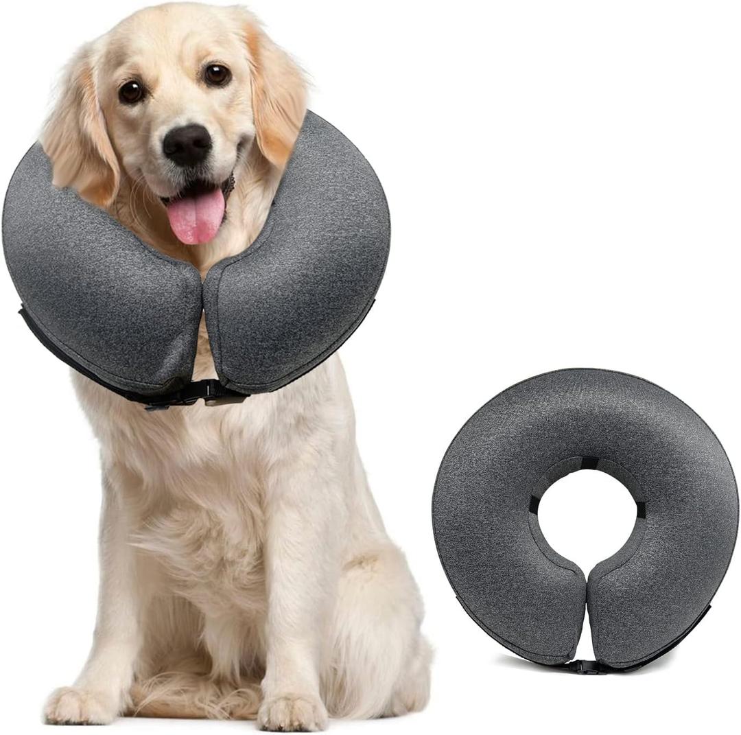 MIDOG Inflatable Dog Neck Donut Collar Alternative After Surgery, Soft Protective Recovery Cone for Small Medium Large Dogs and Cats Puppies - Alternative E Collar (Gray, L)