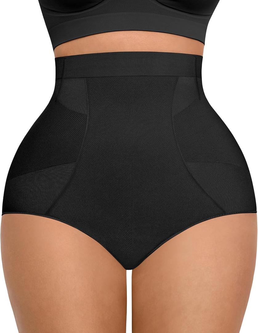 FeelinGirl Body Shaper Tummy Control Shapewear Underwear High Waisted Shaping Briefs Panty Girdle (Black, M/L)