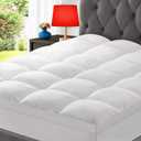 Topllen Queen Mattress Topper for Back Pain Relief, Extra Thick Pillow Top Plush Mattress Pad with Deep Pocket, Soft Pillowtop Queen Size Bed Toppers Filled Fluffy Down Alternative, White
