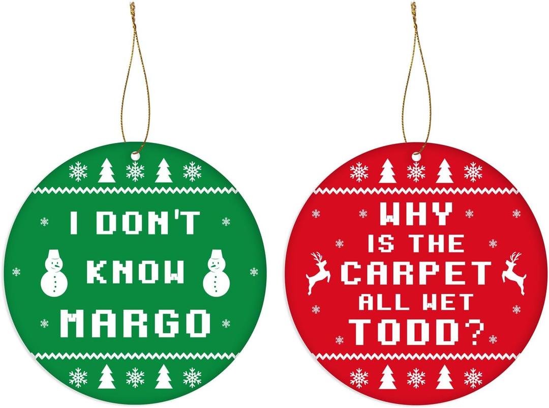 Christmas Vacation Ornaments, Why is The Carpet All Wet? I Don't Know Margo, 2Pcs Funny Holiday Tree Hanging Ornaments, Griswold Family Christmas Vacation Merch Decorations, White Elephant Gift