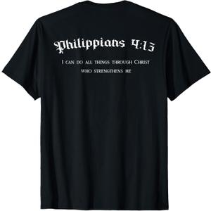 Philippians 4:13 Christian Bible Verse Religious BACK DESIGN T-Shirt, Medium