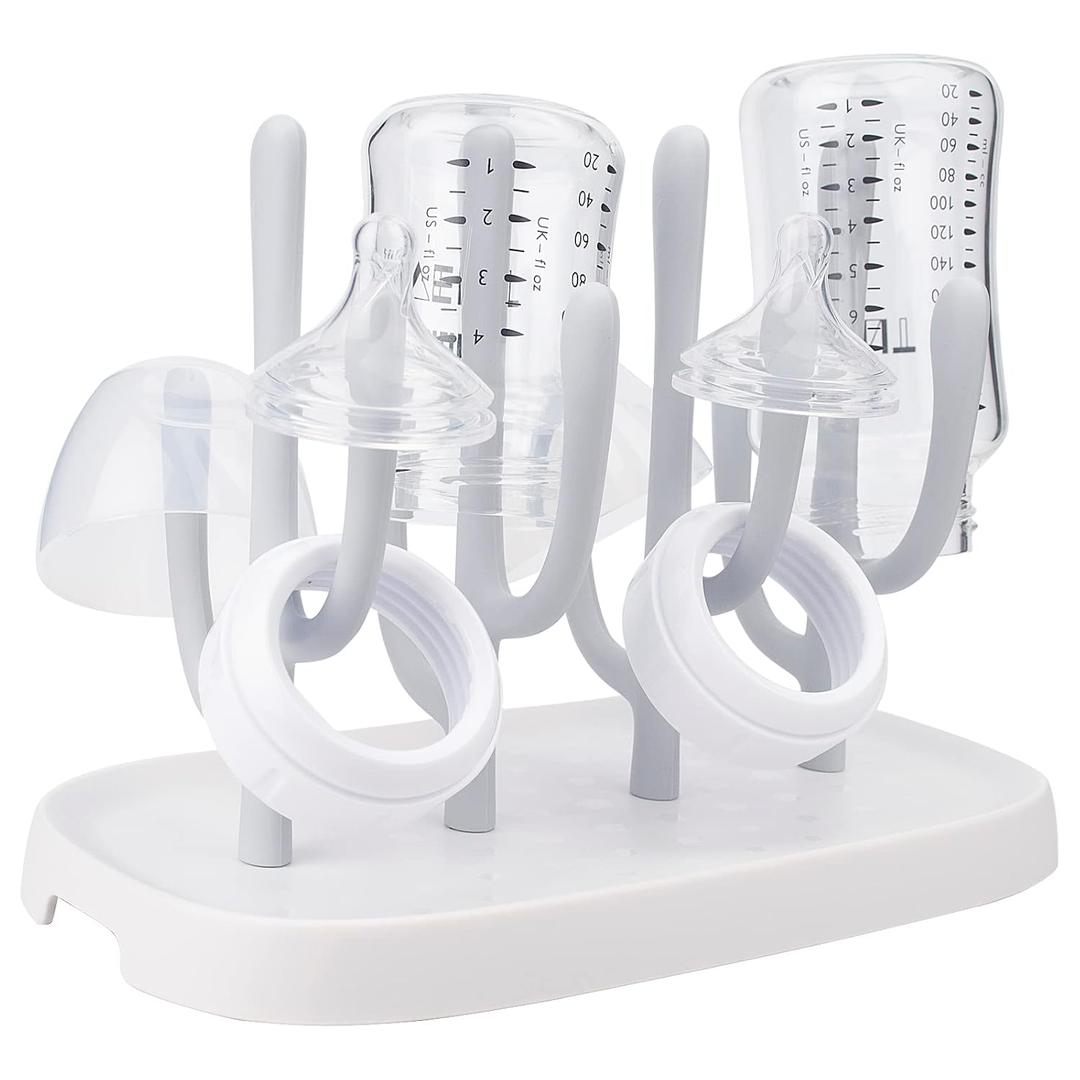 Baby Bottle Drying Rack, Space Saving Bottle Dryer Holder for Bottles, Nipples, Pump Parts, Cups (Gray)