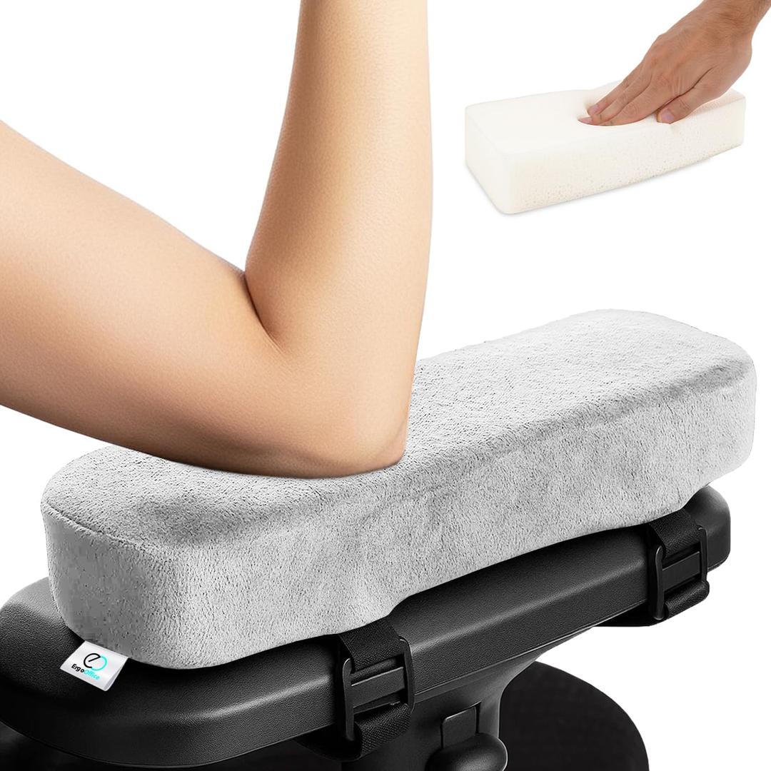 Thick Memory Foam Office Chair Arm Pads - Office Chair Armrest Covers Provide Elbow Cushion and Relieve Pressure - Ergonomic Desk Chair Arm Covers - Gaming, Computer Chair Rest Pads (Set of 2) (Gray)