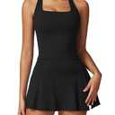 ABOCIW Athletic Dress for Women High Waist Tennis Skirt Sets 2 Piece Golf Outfits Side Slit Mini Skirt Skorts Square Neck Racerback Workout Crop Tank Top Black, Small