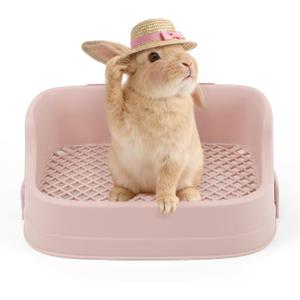 Large Rabbit Litter Box, Bunny Litter Box with Removable Top and Bottom, Corner Bunny Potty Training Litter Pan, Small Animal Toilet for Adult Rabbits, Guinea Pig, Hamster, Pink