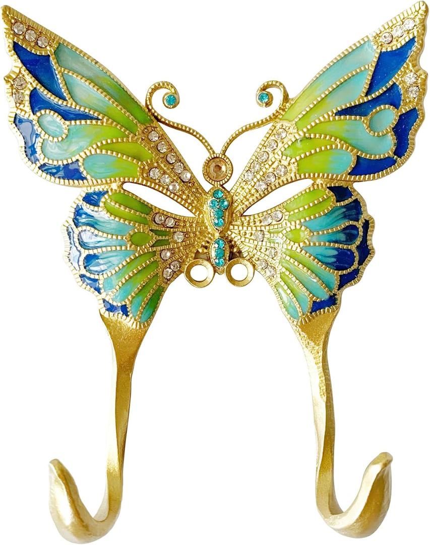 Vintage Butterfly Shaped Decorative Wall Hook Rack Hanger for Hanging Clothes Coats Towels Keys Hats, 1 Pack Antique Metal Mounted Wall Hook