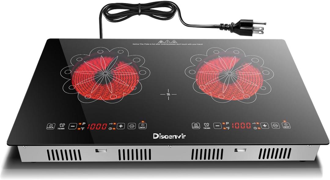2 Burner Electric Cooktop - 24 Inch Electric Stovetop Built-in and Countertop, Portable Double Burner Ceramic Cook Top with Child Lock, Timer, Sensor Touch Control, 110V - 120V Plug in