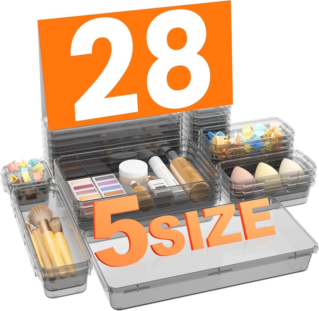 Military Grade Drawer Organizer,  Clear Makeup organizer, Holds 177 Items Bathroom Organizers and Storage, Plastic Desk Organizer Divider, Organizer Bins for Office Vanity A-LUGEI