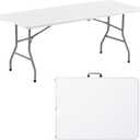Folding Table 6FT Portable Heavy Duty Plastic Table with Carrying Handle Fold-in-Half Utility Foldable Tables for Parties Wedding Events Dining Indoor Outdoor Picnic (White)