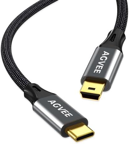 AGVEE 3.3ft USB-C to Mini USB Cable, Gold Plated End Tips, Braided Durable Mini-B 5-Pin to Type-C Data Charging Charger OTG Cord for Hero 3+, Canon Nikon Camera, GPS, Blue Yeti, Dark Gray