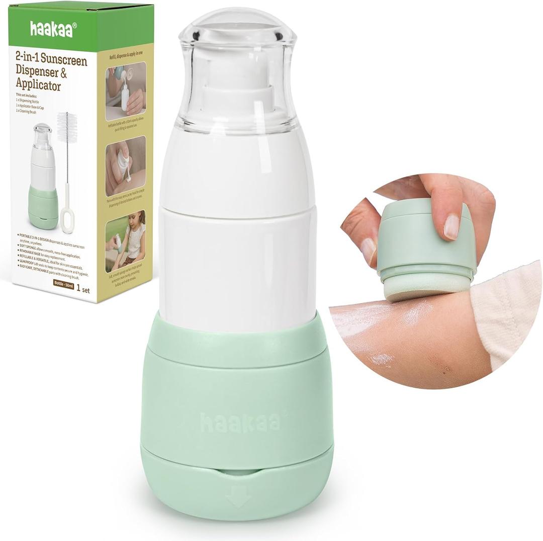 Haakaa Sunscreen Applicator for Kids, Refillable Sunscreen Dispenser with Soft Sponge Head, No-Mess Sunblock Brush for Face & Body, Beach & Pool Travel, 1.7 oz, 1 Sponge Base