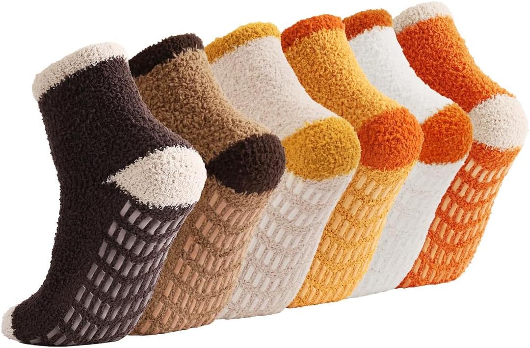 Breslatte Non Slip Hospital Socks with Grips for Women Grip Slipper Socks for Women Gifts (One Size, 6p5 Brownloop)