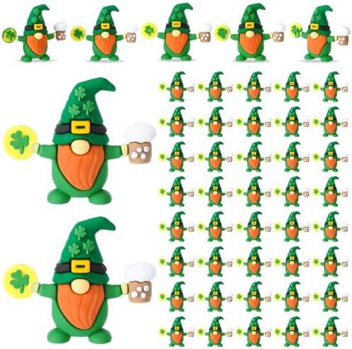 Halloscume 50 Pcs Mini St. Patrick's Day Gnomes Mini Leprechaun Figures Miniature Gnomes Figurines Tiny Green Irish Shamrock Figurines St Patricks Day Ornaments Gifts for Home Tiered Tray Decor