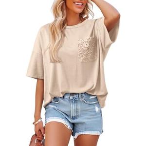 Dokotoo Womens Tops Cute Lace Summer Short Sleeve 2026 Oversized Casual T Shirts Lace Pockets, L