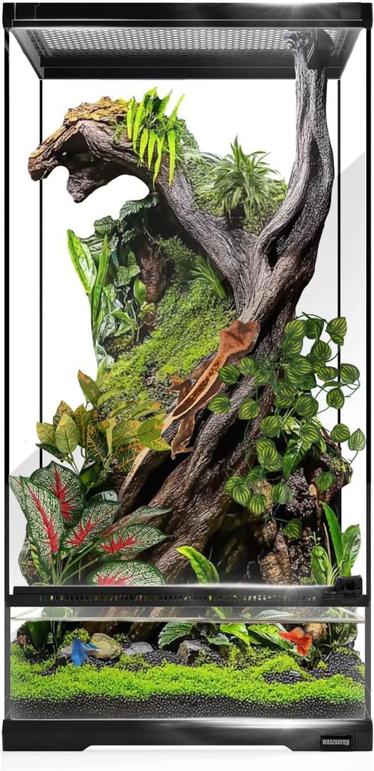15 Gallon Tall Reptile Glass Tank 12"x12"x24" with Drainage Hole - Pre-Assembled Vertical Reptile Cage for Arboreal Geckos,Chameleon,Lizard,Tree Frog and Snake with Terrarium Decoration