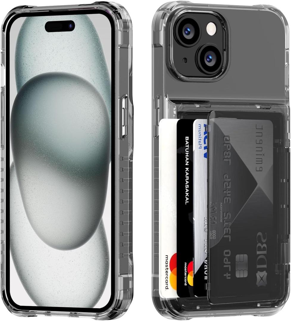 ACANDYA for iPhone 15 Case Wallet Clear Protective Phone Case with Credit Card Holder Heavy Duty Protection Shockproof Anti-Scratch Anti-Yellow Cover for iPhone 15 6.1 inch, Transparent Black