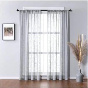 Living Room Curtains Sheer Grey Solid Color Window Curtain, W30 x L72, Rod Pocket, Linen, Only One Panel 