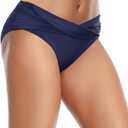 Tempt Me Women Twist Bikini Bottom Moderate High Cut Bathing Suit Bottoms Ruched Swimsuit Bottom (Blue, S)