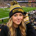 Vintage Classic Skull Cap 3D Embroidery Beanie Cuffed Winter Hat Knit Comes with Warm Gloves Gifts for Men Women Fans