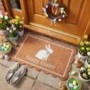 Dunzy Easter Doormat Happy Easter White Bunny Coir Door Mat Outdoor Natural Rabbit Welcome Non-Slip Front Mat Decorative Rugs Gifts for Indoor Home Farmhouse Entrance Porch Spring Party Decor